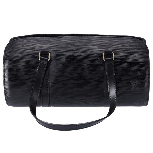 Louis Vuitton Soufflot Epi Handbag M52222 Black Leather LV logo Engraved